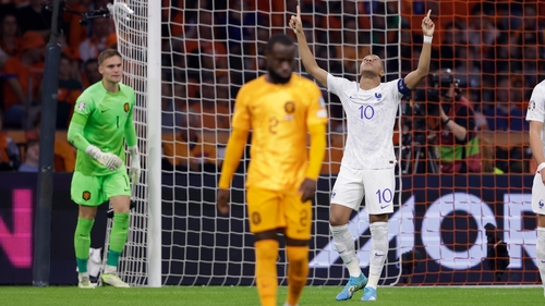Kylian Mbappe celebrates his opener