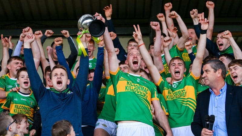 Kilcormac-Killoughey captain Conor Slevin lifts the Sean Robbins Cup