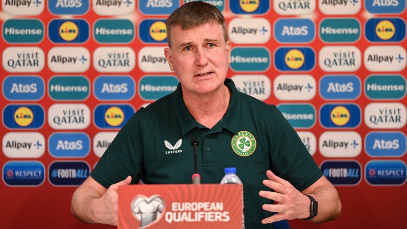 Stephen Kenny speaking at the press conference in the Estadio Algarve