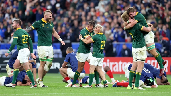 The players of South Africa celebrate victory