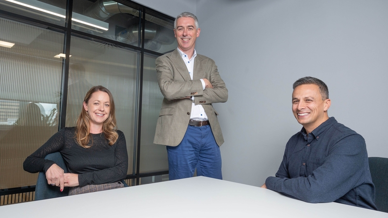 Thomas Davy of Erisbeg (centre) with Sarah Pawson (left) and Martin Jones (right) of Fruition
