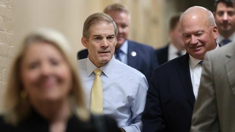 Jim Jordan arrives for a House Republican members meeting this evening