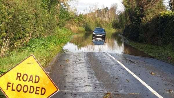 The Balheary Road in Swords in Dublin remains flooded today and had been blocked by an abandoned car (Pic: Fingal County Council)