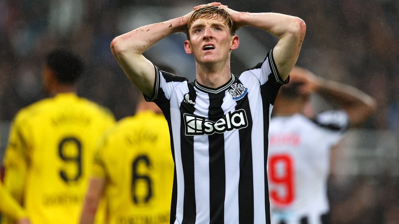 Anthony Gordon reacts after the 1-0 home defeat to Borussia Dortmund