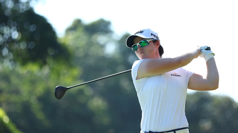 Maguire tees off on the third hole during the first round of the Maybank Championship