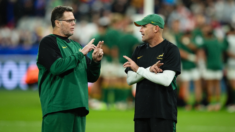 South Africa director of rugby Rassie Erasmus (l) with head coach Jacques Nienaber (r)