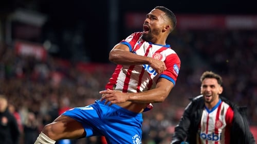 Girona's Yangel Herrera celebrates after scoring his side's dramatic winner in added time