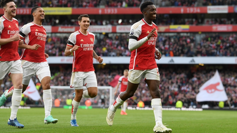 Eddie Nketiah celebrates after completing his hat-trick to take his league tally for the season to five goals
