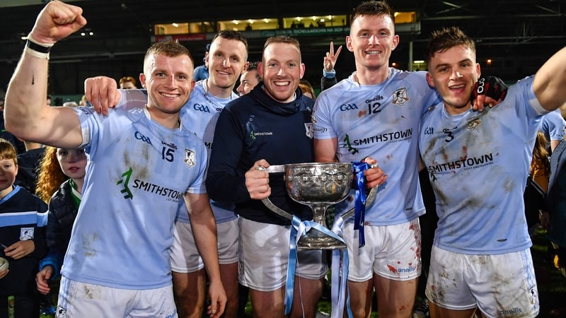 Na Piarsaigh players Peter Casey, David Dempsey, Shane Dowling, Kevin Downes and Mike Casey celebrate their win
