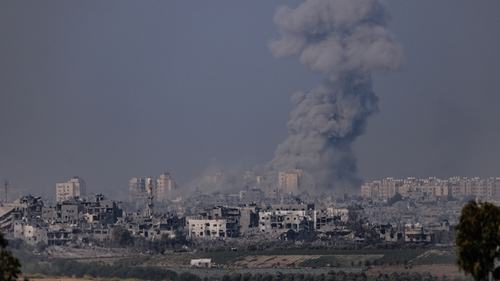 Smoke rises from an explosion in Gaza seen from Sderot, Israel