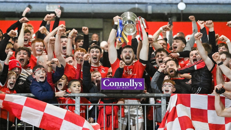 Trillick captain Rory Brennan lifts the O'Neill Cup