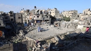 Large parts of Gaza have been left in rubble by the Israeli bombing campaign