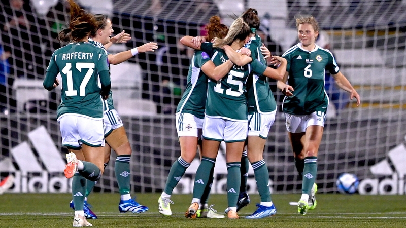 Northern Ireland players celebrate Danielle Maxwell's goal