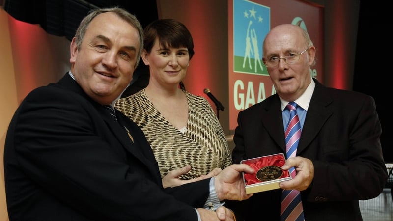 Leydon, on the right, picking up an award from GAA President Nickey Brennan in 2006 to mark the 35th anniversary of first All-Star awards