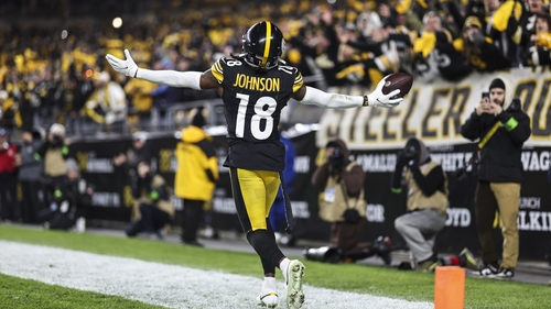 Diontae Johnson celebrates after scoring the decisive touchdown