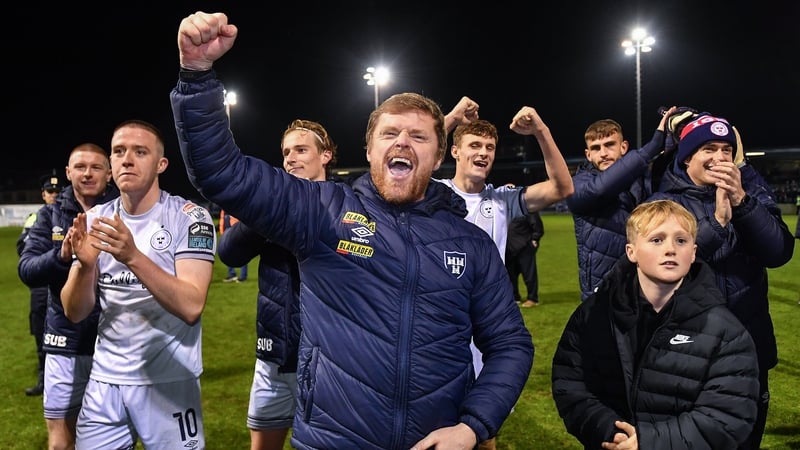Damien Duff salutes the Shelbourne travelling support after the game