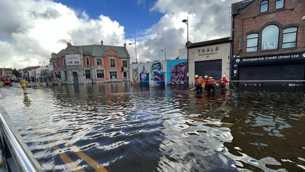 Emergency teams work through the flooding in Downpatrick last November