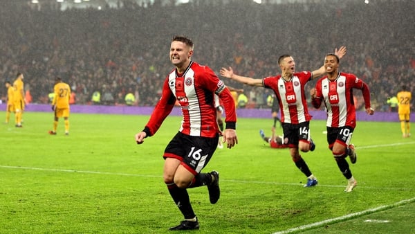 Oliver Norwood celebrates his last-minute winner for Sheffield United