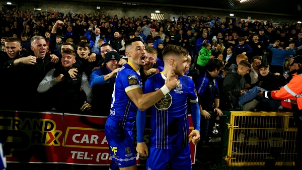 Waterford players and fans celebrate Ronan Coughlan's goal