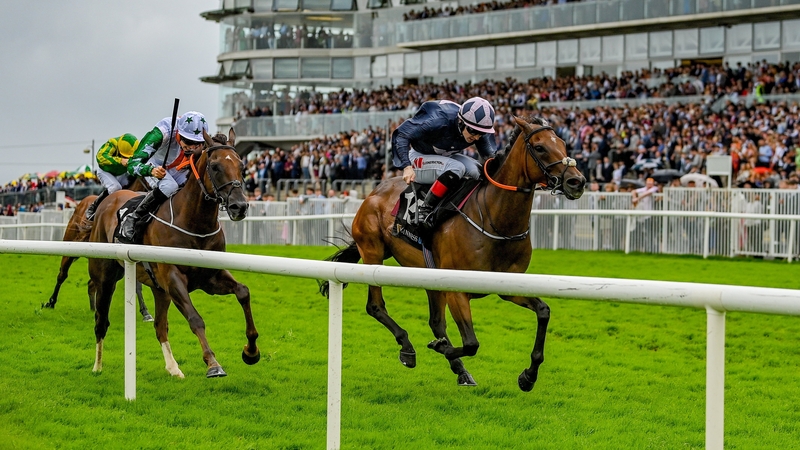 Colin Keane riding Laughifuwant to victory at the Galway Festival in August