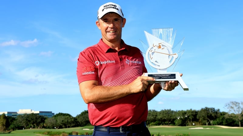 Padraig Harrington poses with the trophy after his win in Florida