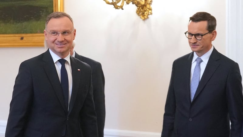 Polish President Andrzej Duda meeting Prime Minister Mateusz Morawiecki on 24 October during talks on forming the next government