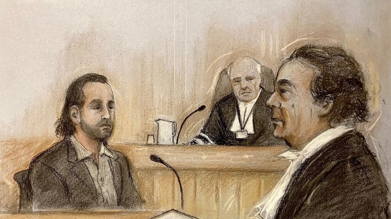 Jozef Puska (left) questioned by his barrister Michael Bowman SC during his trial for the murder of Ashling Murphy