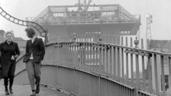 The Central Bank viewed from the Ha'penny Bridge in Dublin, 1973.