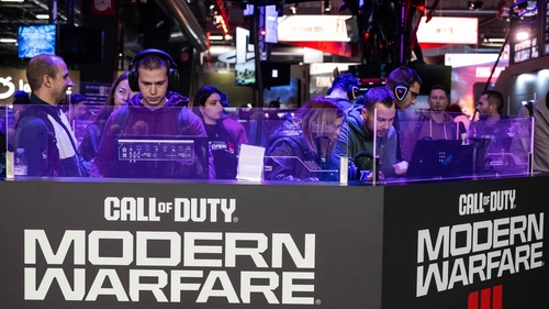 Visitors playing Call of Duty during the Paris Games Week fair on 1 November
