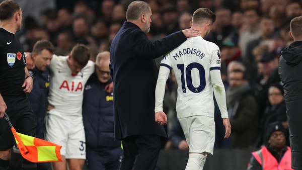 Micky van de Ven (L) and James Maddison both came off at the same time against Chelsea through injury