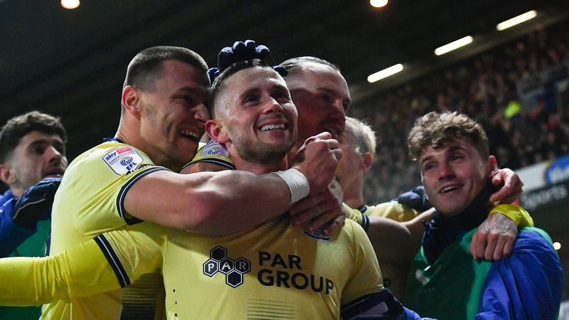 Alan Browne celebrates scoring a wonderful opening goal for Preston in the Lancashire derby
