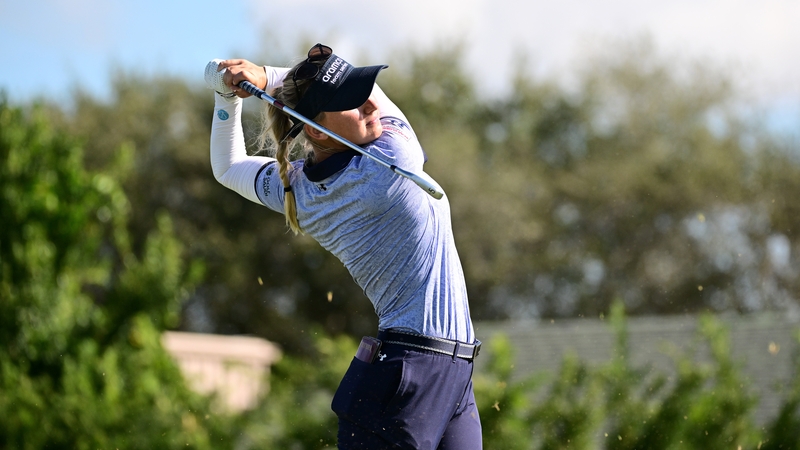 Emily Kristine Pedersen of Denmark plays her shot from the third tee
