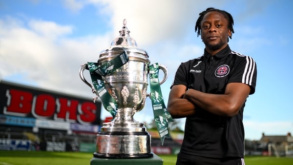 Jonathan Afolabi poses with the FAI Cup ahead of Sunday's final against St Patrick's Athletic