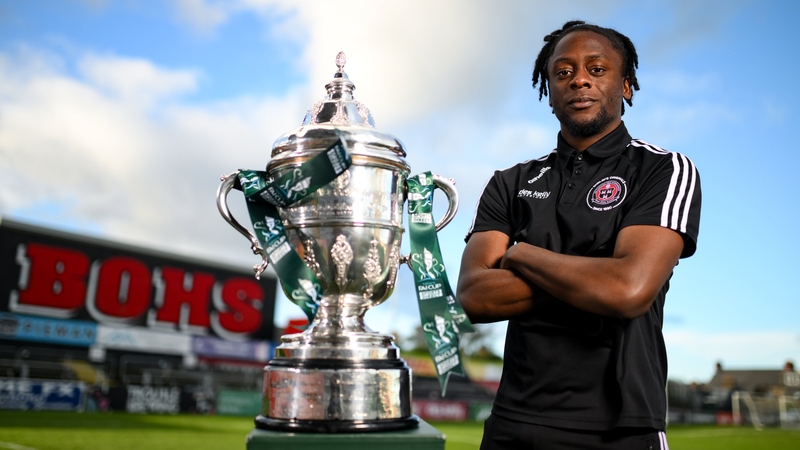 Jonathan Afolabi poses with the FAI Cup ahead of Sunday's final against St Patrick's Athletic