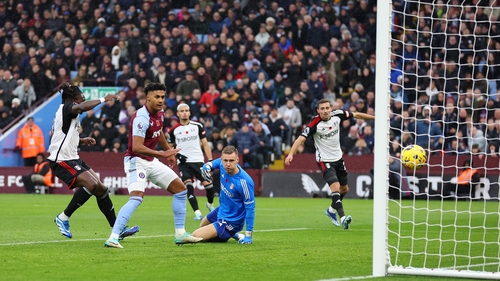 Ollie Watkins scores Aston Villa's third goal against Fulham