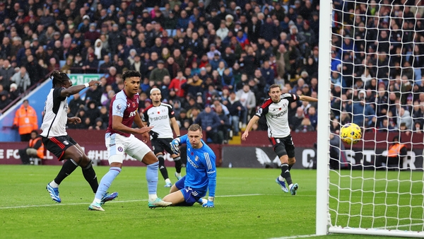 Ollie Watkins scores Aston Villa's third goal against Fulham