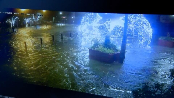 CCTV shows flood waters rising rapidly in Galway city during Storm Debi