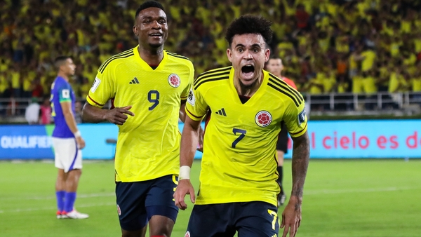 Luis Diaz celebrates his second goal against Brazil