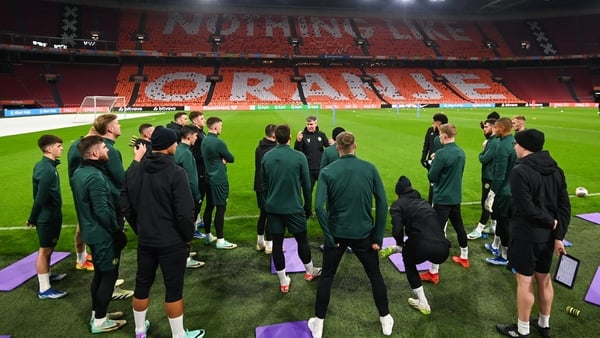 Stephen Kenny addresses the squad ahead of training at the stadium on Friday night