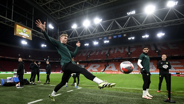 Ireland players training under the closed roof on Friday night