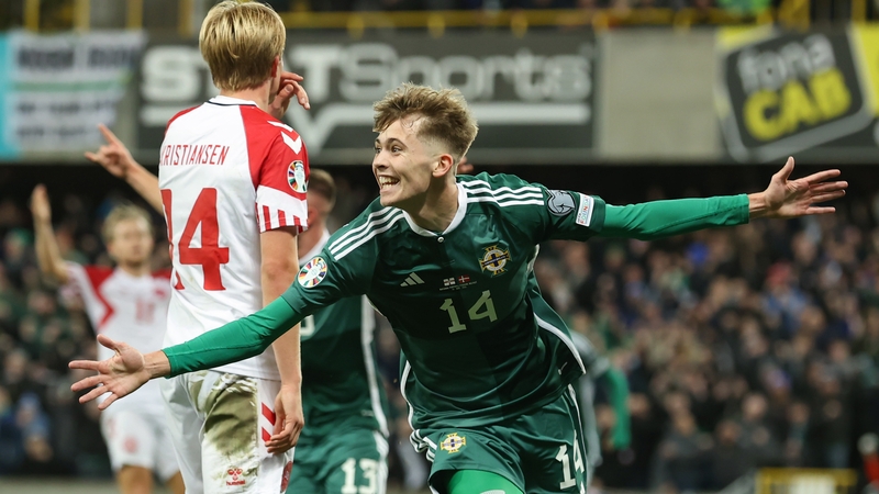 Isaac Price celebrates opening the scoring in Belfast