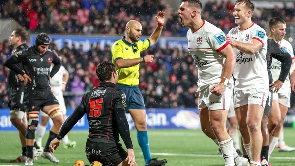 James Hume celebrates his try against Lions