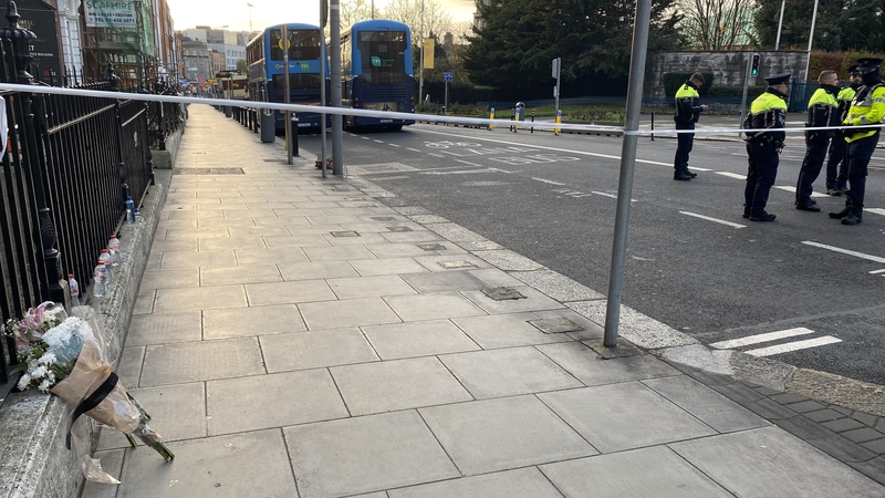 Flowers near the school in Dublin where the attack on children and their carer happened yesterday