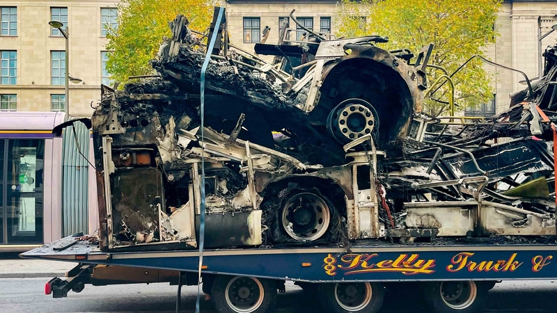 The shells of destroyed vehicles removed from the streets of Dublin City Centre today