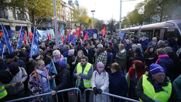 Trade unionists and demonstrators gathered on O'Connell Street to protest against the violence after rioting in the capital