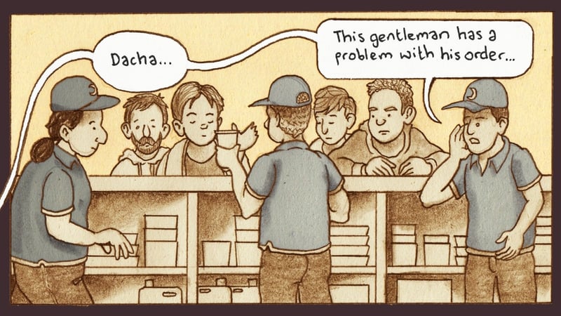 'One third of migrant workers work in fast-food venues and takeaways'. Artwork: Lindsay Pollock via PositiveNegatives http://positivenegatives.org