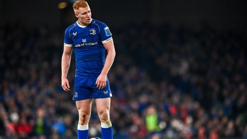 Ciarán Frawley prepares to kick a conversion against Munster