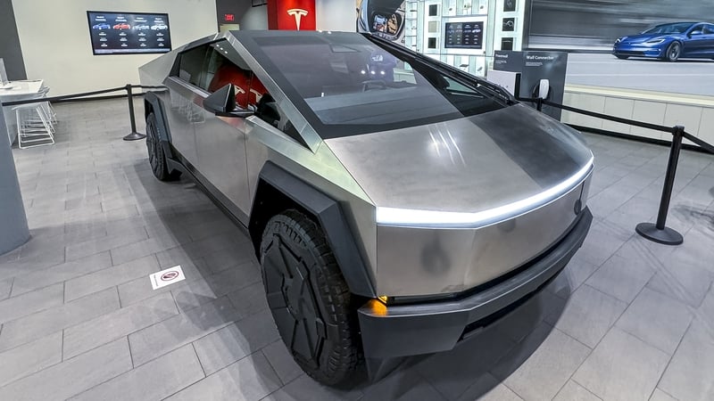 A Tesla Cybertruck at a Tesla store in San Jose, California