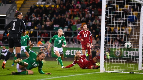 Henrietta Csiszár (3) slices the ball into her own net