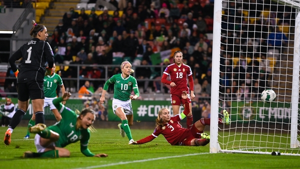 Henrietta Csiszár (3) slices the ball into her own net